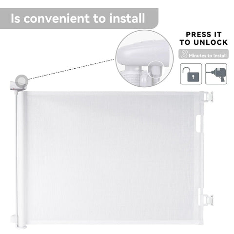 Retractable Baby Gate For Stairs And Doors Indoor Outdoor Safety Gate Extends Up To 55 Inches Wide And 35 Inches High Mesh Barrier