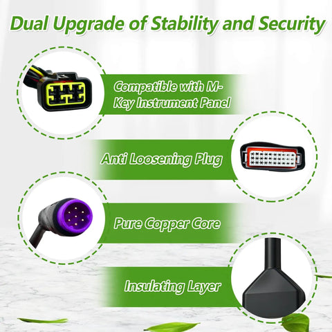 Features of the Ebike Controller Main Line Wire Harness Assembly For Tuttio Soleil01 Ebike M Button Display Compatible Electric Bicycle Controller Cable Replacement including anti-loosening plug and insulating layer.