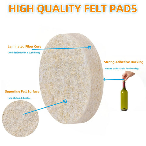 Self Adhesive Felt Furniture Pads Three Quarter Inch Round For Hardwood Floors Protects Flooring Anti Scratch 96 Pcs Chair Feet Sliders Move Furniture Smoothly And Quietly