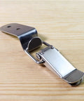Close-up of 90 Degree Latch Set 20 Piece Stainless Steel Duck Mouth Buckle Hook Locks Spring Loaded Draw Toggle Latches Easy Install.