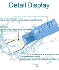 Close-up of blue Fork Connectors Heat Shrink Set With Tinned Copper Terminals showing waterproof details and labels.