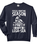 Relaxed Fit Fossil Hunter Sweatshirt for Shark Tooth Collectors with bold fossil hunting text design in black cotton material