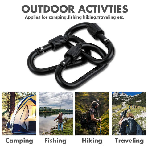 Locking Carabiner Keychain Clips Set Of 3 With 9 Assorted Size D Ring Key Rings Black Flat Style for outdoor activities