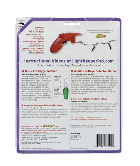 Back of Incandescent Christmas Light Repair Kit With Quick Fix Tool UL Listed Scented Ornament To Hang On Tree Half Ounce Pure Oil Fragrance And 50 Clear Replacement Bulbs packaging.