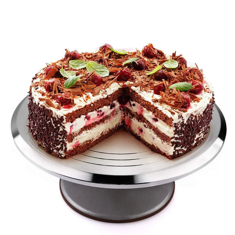 12 Inch Cake Stand With Non Slip Turntable Aluminum Construction For Cake Decorating Spinner Round Display Tray Perfect For Birthday Cakes