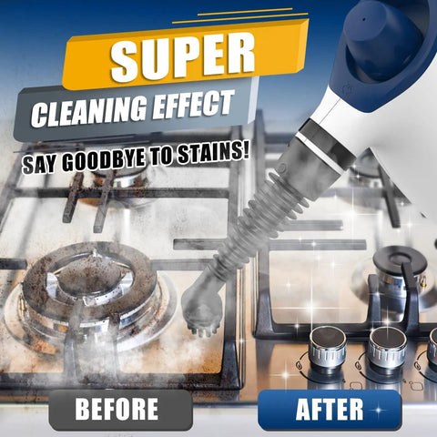 Heavy Duty Handheld Steam Cleaner For Kitchen Tile And Bathroom with steam nozzle cleaning greasy stovetop surface.