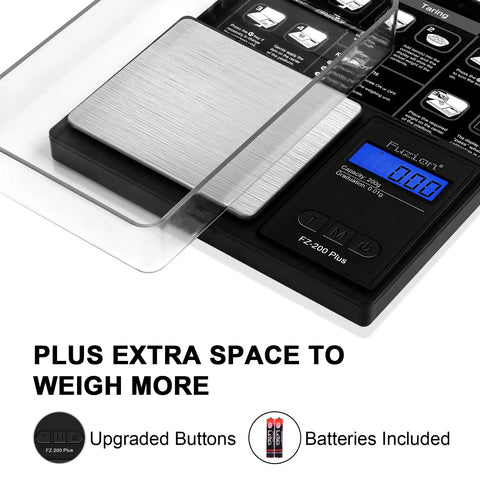 Pocket Size Digital Gram Scale With 0.01g Precision, 200g Capacity showing stainless platform and LCD with weighing surface