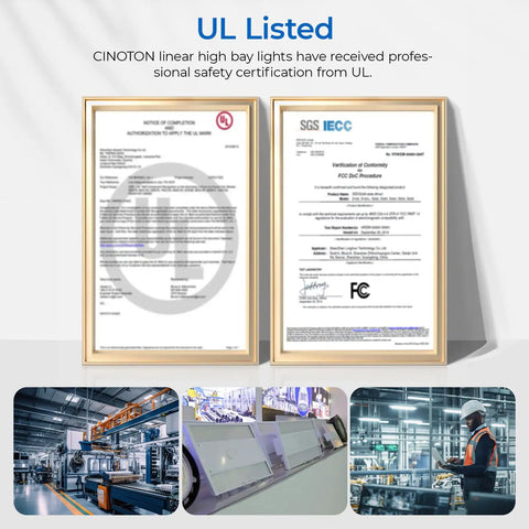 UL Listed certification for Built Different 3 Foot Led Linear High Bay Light With No Sweat Plug And Play Hookup And Adjustable 300W 250W Or 200W Power.