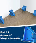 20 Pack Flooring Spacers for Laminate and Wood Installations, blue triangular spacers creating 1/4 and 1/2 inch gaps