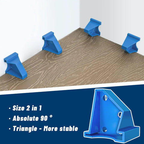 20 Pack Flooring Spacers for Laminate and Wood Installations, blue triangular spacers creating 1/4 and 1/2 inch gaps
