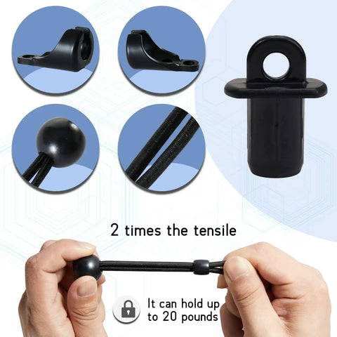 Kickass Sunshade Replacement Bungee Tie Down Kit With End Covers 3 Pack, showcasing durable black bungee ties for outdoor roller blinds.