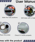 User manual showing installation steps for Parking Sensor Kit For Cars With Customizable Probes In 18 Color Options And Adjustable Alarm Volume Backup Sensor And Reverse Sensor Three Sound Modes Including Soft Beep Or Off Easy Install Safe Driving Assistant.