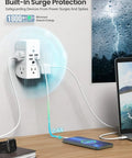 Wall Outlet Extender With Shelf And Night Light Surge Protector And Wall Mount Power Strip Featuring 5 AC Outlets 3 USB A Ports