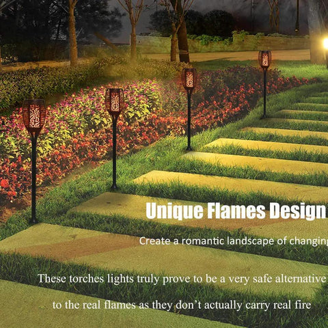 Outdoor Solar Torch Lights 4 Pack With 99 LED Flickering Flame IP65 Waterproof Garden Yard Decor Realistic Torch Effect