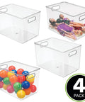 Deep Plastic Storage Bin With Built In Handles For Cube Shelving In Office, Closet, Cabinet, Bedroom, Bathroom, Nursery Or Dorm Clear 4 Pack