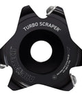 Knockout Turbo Scraper Wheel For Angle Grinders With Swivel Carbide Blades, black aluminum scraper tool front view.
