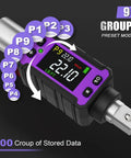 1/2 Inch Digital Torque Adapter Set With Ultra Slim Design For Tight Spaces, Delivers 0.4-22.1 Ft-Lb (0.6-30 Nm) Of Precise Torque, Great For Engine Bays, Bicycle Spokes, And Other Confined Work Areas. digital torque adapter display with preset modes
