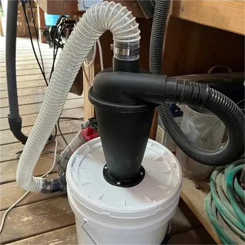 Pro Grade Dust Cyclone Separator For Industrial Vacuum Systems Powder And Sawdust Collector in workshop setup
