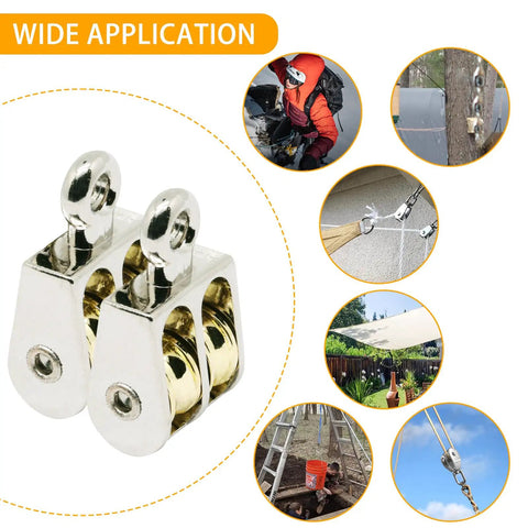 Four Pack 1.42 Inch Double Pulley Block Set For Lifting Heavy Duty Rope And Cable Stainless Steel Zinc Alloy Crane Pulleys application