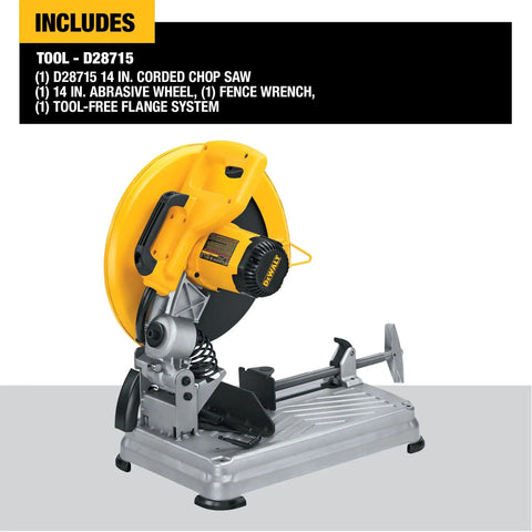 14 Inch Chop Saw With Quick Change Blade System And 45 Degree Quick Fence, Beast 15 Amp Motor Delivers Real Power For Framing And Metal Cutting, Wrench Free Blade Change For Quick Jobs, Built Tough Cast Frame
