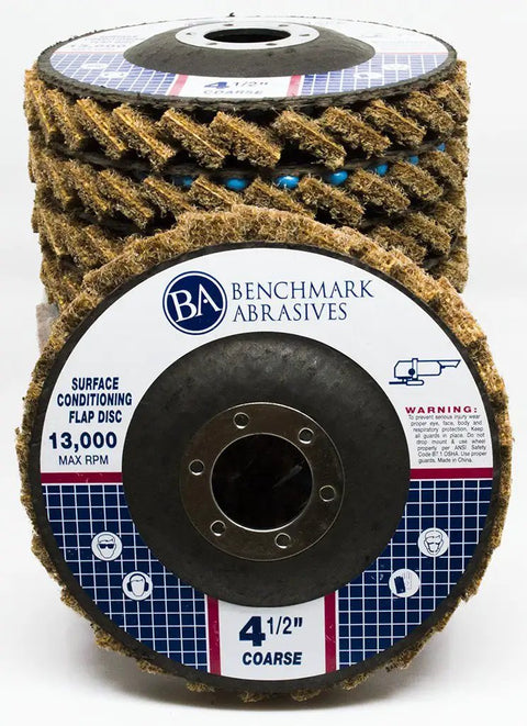 4-1/2 Inch Type 29 Surface Conditioning Flap Discs For Angle Grinders, 7/8 Inch Arbor, Coarse Grit, 5 Pack, Ideal For Blending, Grinding, Sanding And Polishing Metal Surfaces, Deburring And Light Stock Removal