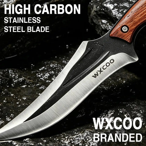 Close-up of high carbon steel blade, part of Two Knife Nesting Hunting Knife Set Grab And Go Ready For Hunt And Bushcraft.