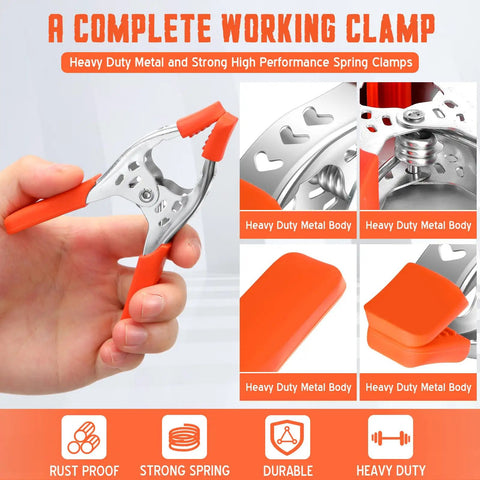 Beefy 24 Pack 4 Inch Metal Spring Clamps With 1.5 Inch Jaw Opening Orange Skid Resistant Clips for Woodworking Photography