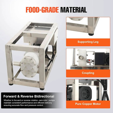 Pro Grade High Viscosity Food Transfer Pump With Adjustable Speed For Honey Peanut Butter Sesame Paste Syrup And Glue CAM Rotor Gear Pump For 6 To 10 Liters Per Minute Flow 800 To 4000 Centipoise, stainless steel frame