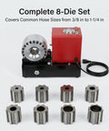 Heavy Duty Hydraulic Hose Crimper 110V Machine with 8 interchangeable dies for common hose sizes from 3/8 to 1-1/4 in.