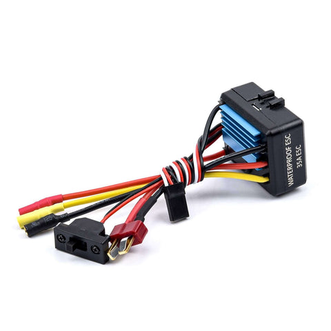 Waterproof 35A Brushless ESC for 1/18, 1/16, and 1/14 RC cars and trucks, 2 to 3S battery, 5V 2A BEC, excellent heat dissipation