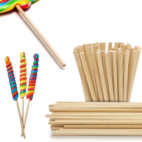 Premium 18 Inch Wooden Dowels Pack Of 36 Smooth Craft Rods Perfect For Diy Art Decor School Fun displayed with lollipops.