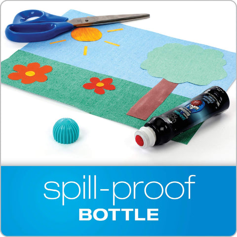 Dab-N-Seal Envelope Moistener with Adhesive Fast Drying Formula 50 mL bottle, spill-proof cap next to craft project.