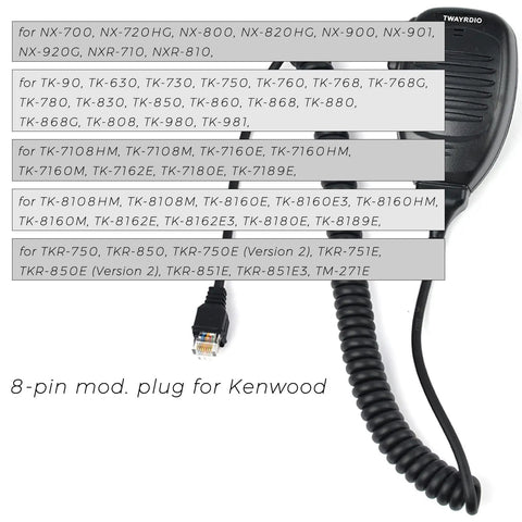 Standard Dynamic Mobile Radio Microphone with RJ45 Plug for Kenwood Radios with coiled cable and 8-pin connector