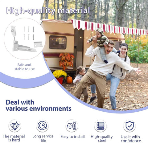 Heavy Duty Folding Camper Door Latch Kit For RV Enclosed Trailers Dead Nuts Secure Steel Lock installed outside camper with family.