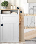 Hidden 10 Gallon Trash Cabinet With Flip Door Freestanding Wood Recycling Bin For Kitchen And Living Room White Finish