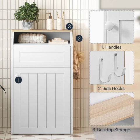 Hidden 10 Gallon Trash Cabinet With Flip Door Freestanding Wood Recycling Bin For Kitchen And Living Room White Finish