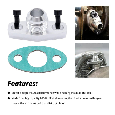 AN10 Turbo Oil Return Drain Flange Adapter Kit For Garrett GT28 GT30 GT35 T25 Turbos Billet Aluminum with gasket included