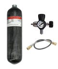 Carbon Fiber Air Tank 4500 PSI 3L With PCP Paintball Filling Station And Pressure Gauge Regulator displayed with components.