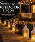 12 Piece 10 Inch Decorative Lantern Set With Flameless LED Candles And 5 Hour Timer For Indoor Outdoor Use White Rustic Vintage Look Weather Resistant Garden Patio Weddings Includes Bonus String Lights on garden path