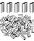 Heavy Duty Aluminum Crimping Loop Sleeve For Wire Rope And Cable Ends One Quarter Inch Six Millimeter Ferrules Crimp Sleeves For Cable Line Ends Durable Marine Outdoor Gear 50 Pack, 50 aluminum double-barrel sleeves