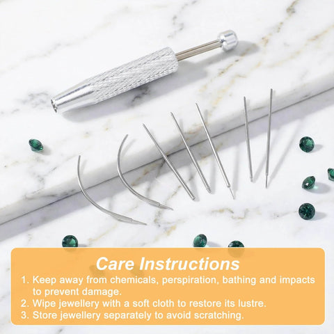 16G 18G Piercing Taper And Pro Grade Ball Grabber Tool Set with stainless steel tips on marble surface.