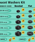 Beveled and flat washers in 258 Piece Faucet And Plumbing Rubber Washer Kit In 32 Sizes For Garden Hose Valves Spigots.