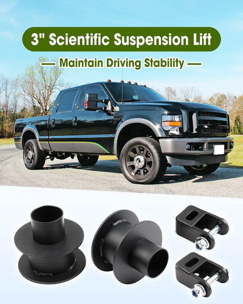 Ford F250 F350 Super Duty 4WD 2005-2023 2.5 Inch Front Leveling Kit With Steel Coil Spring Lift Spacers And Shock Mount Extenders