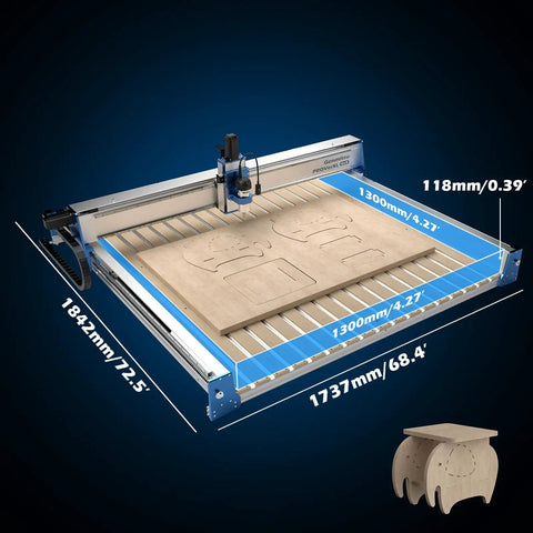 4x4 CNC Router Kit With Dual Z Axis And Closed Loop Motors for wood and metal carving, showing dimensions and cutting area