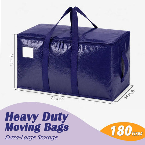 Heavy Duty Moving Bags 6 Pack Large Storage Bags With Zipper And Handles Waterproof Tote Bags in blue, size 27x14x15 inches