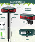 Solar Powered Outdoor Alarm Motion Sensor With 129dB Siren, Ultrasonic Detector And Strobe Light, 4 Modes For Critter Deterrent, Waterproof Security System For Home And Farm (Red) shown with 15cm size