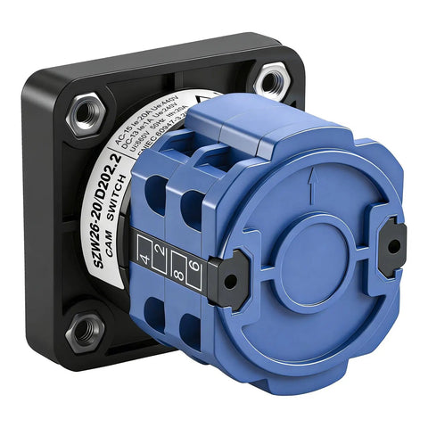 Universal Rotary Cam Selector Changeover Switch SZW26 20 D2022 660V 20A with blue rotary dial, industrial grade panel mount.