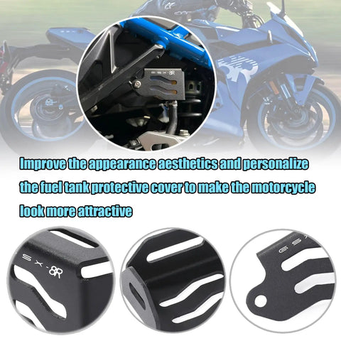 Premium Beefed-Up CNC Aluminum Rear Brake Fluid Reservoir Cover Guard For GSX8R GSX8R 2024 2025 close-up views