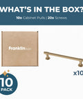 Champagne Bronze Cabinet Pulls 10-Pack, 5-1/16 Inch Hole Center, Sleek Dope Handles for Cabinets, Drawers, Kitchen Doors, Dressers, Modern Upgrade for Home Makeover shown with box and handles.