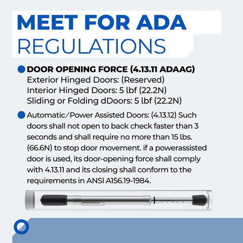 Door Pressure Gauge 0 to 35 Pounds for Hinged Sliding and Folding Doors to Meet ADA Requirements With a Tough Analog Dial and Plastic Protective Tube for Easy Transport, shown in protective tube